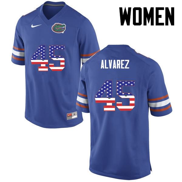 Women's NCAA Florida Gators Carlos Alvarez #45 Stitched Authentic USA Flag Fashion Nike Blue College Football Jersey AQJ5565RW